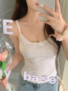 DAZY 女式可爱碎花撞色蕾丝吊带背心，波西米亚风上衣