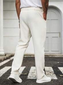 Manfinity Homme Plus Size Men's Casual Business Simple Solid Slant Pocket Suit Pants - Apricot - View 2