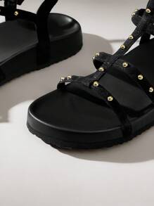 Solecia Giày sandal đế bằng buộc dây hở mũi thời trang nữ, màu nâu, thoải mái cho kỳ nghỉ xuân/hè - màu đen - Xem 3