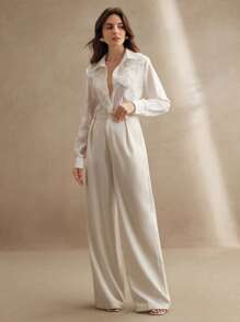 Anewsta 优雅精致的白色天丝花卉3D宽松休闲女衬衫 - 白色 - 查看 5