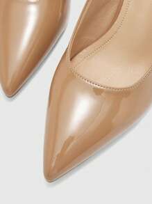 CUCCOO BIZCHIC 女士时尚杏色露背尖头粗跟高跟鞋，经典简约通勤、约会、派对、节日、婚礼 - 卡其色 - 查看 7