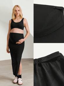 GLOWMODE FeatherFit™ 优雅孕妇装高腰侧开衩弹力修身长裙孕妇低冲击瑜伽普拉提工作室日常休闲装 - 黑色 - 查看 8