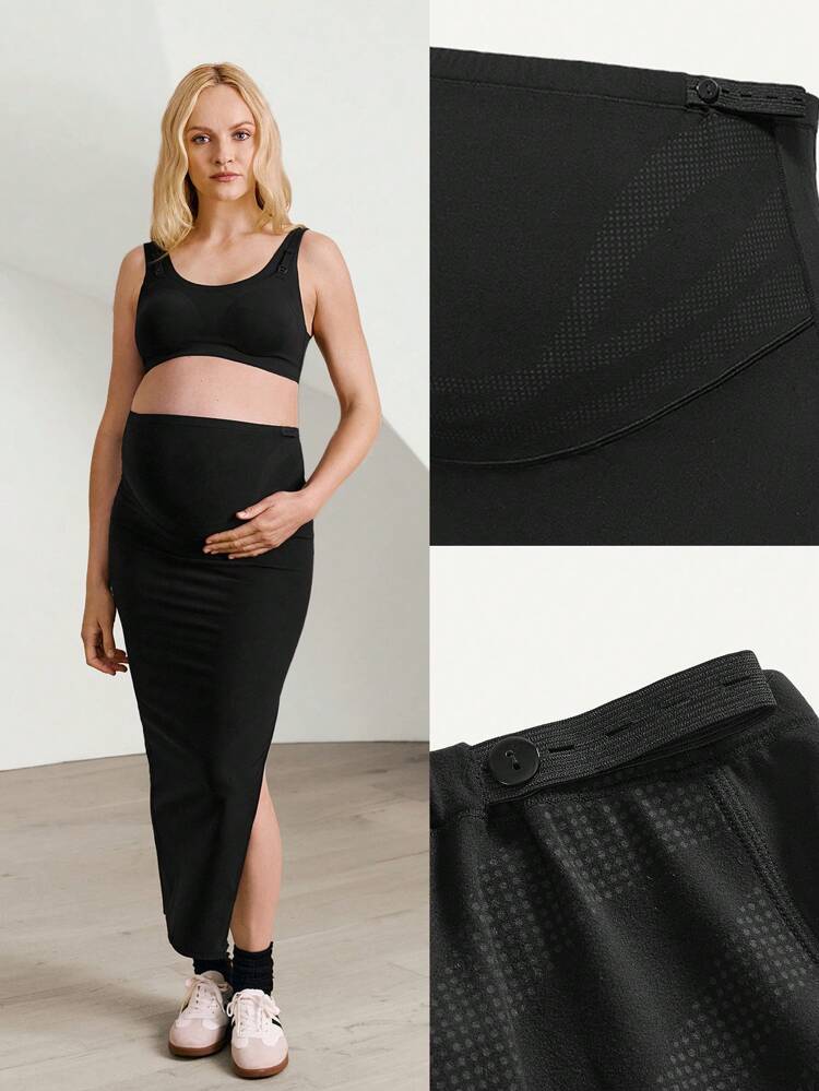 FeatherFit™ Llena de Gracia Falda Larga de Maternidad Cintura Alta con Aberturas Laterales Elástica Ajuste Ceñido Embarazo Yoga de Bajo Impacto Pilates Uso Diario Casual