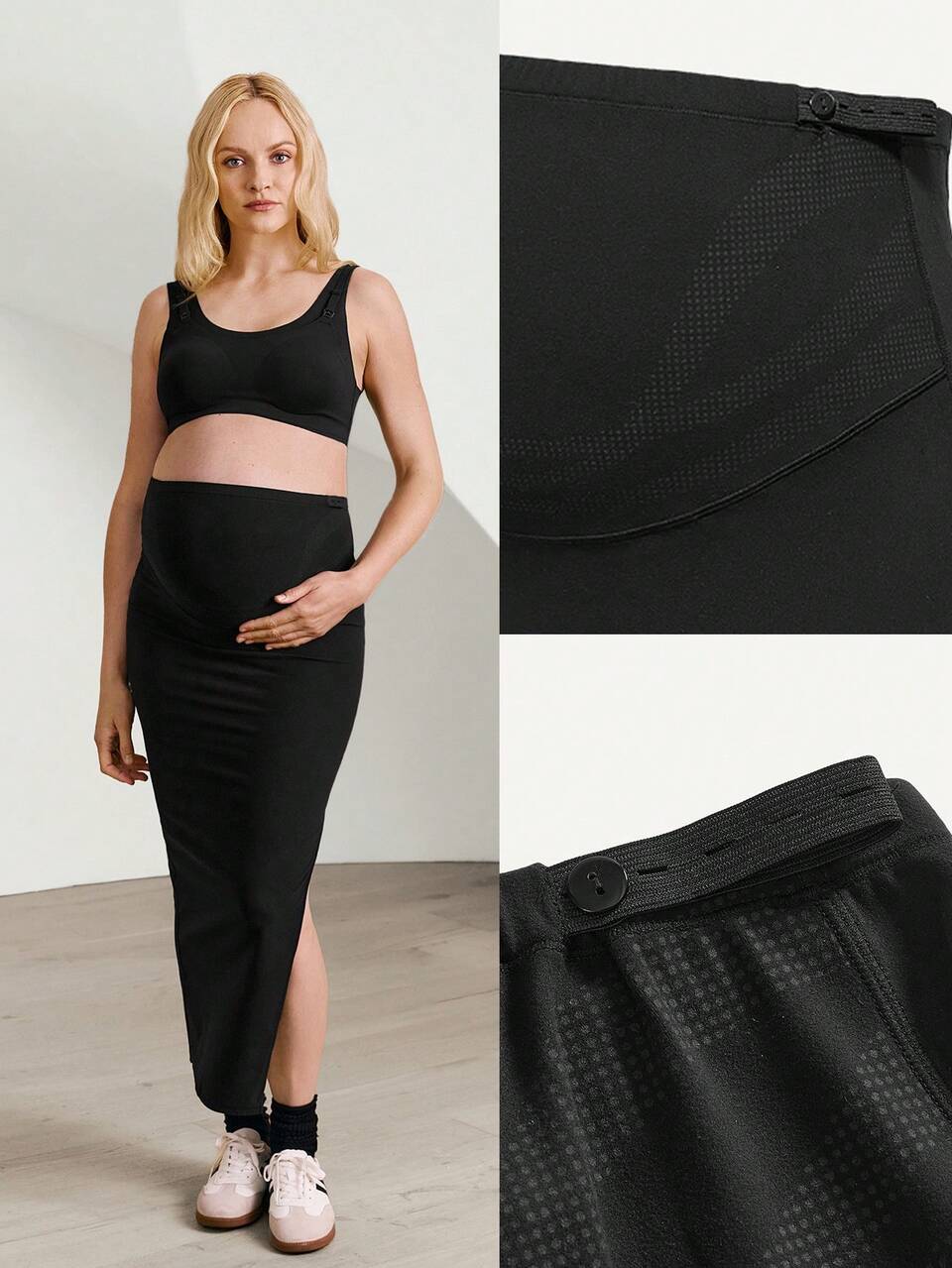 FeatherFit™ Full Of Grace Maternity High Waist Side Slits Stretchy Slim Fit Maxi Skirt Pregnancy Low Impact Yoga Pilates Studio Daily Casual Wear