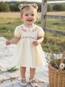 Cozy Pixies 女童花卉印花彼得潘领泡泡袖束腰连衣裙