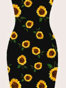 SHEIN EZwear Casual Minimalist Full Print Sunflower Pattern Slim Fit Camisole Maxi Dress, Suitable For Summer,Bohemian Clothes Chic Dress - Multicolor - View 5