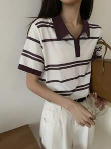 DAZY Maglietta a maniche corte casual estiva da donna con righe a contrasto
