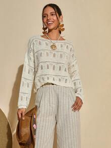 Bóhologie 女士钩针编织波西米亚风毛衣 - 白色