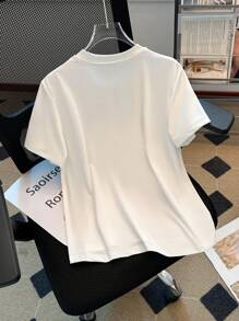 Chiquease New Fashionable T-Shirt For Women, Sweet And Youthful Look With Embroidered Strawberry Patches, Versatile And Slimming Regular Fit, Short Sleeve - White - View 2