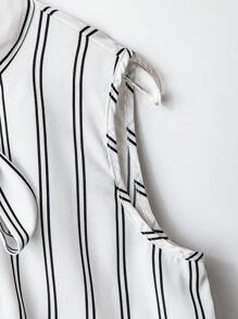 Franclia 时尚优雅条纹蝴蝶结无袖上衣 - 黑與白 - 查看 7