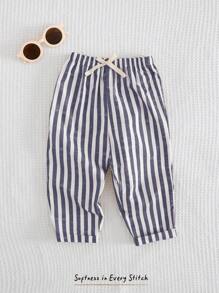 Cozy Pixies Baby Boy Colorful Striped Elastic Waist Casual Pants, Comfortable And Versatile - Blue and White - View 1