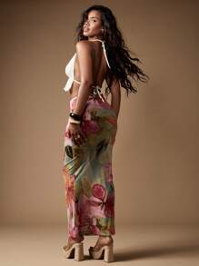MISSGUIDED Váy Maxi Dài Cạp Cao Họa Tiết Hoa Nhiệt Đới Thiên Đường Nghỉ Mát - Nhiều màu - Xem 2
