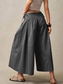 Bohemela 女士纯色宽松休闲阔腿裤，度假风格 - 灰色 - 查看 9