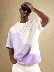 SUMWON 超大号运动 T 恤短袖街头风基本款圆领拼色波浪图案设计健身跑步舒适