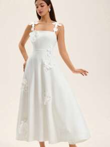 Aveloria Rosie 压花花卉装饰连衣裙，高腰收腰，无袖度假风格 - 白色 - 查看 3