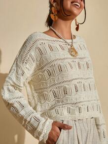 Bóhologie 女士钩针编织波西米亚风毛衣 - 白色