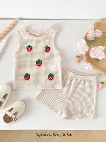 Cozy Pixies Conjunto de 2 piezas para bebé niña: Top con tirantes con estampado de fresa y shorts de cintura elástica