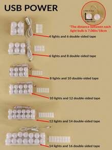 4/6/8/10/12/14颗LED三色化妆镜灯泡，USB洗脸盆化妆镜灯浴室梳妆台照明活动LED壁灯