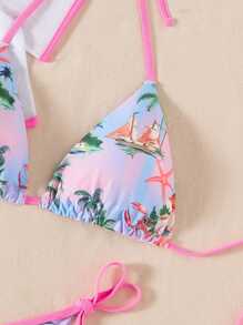 Swim Mod 3pcs/Set Women Floral Print Round Neck Sexy Bikini Swimsuit Set, Summer Beach Holiday - Multicolor - View 7