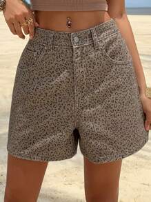 DAZY 女士豹纹宽松休闲牛仔短裤，夏季