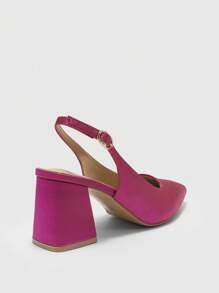 CUCCOO BIZCHIC Fashionable Fuchsia Open Heel Pointed Toe Chunky Mid-Heel Pumps, Classic Minimalist Design For Work, Date, Party, Holiday, Wedding For Christmas - Hot Pink - View 8