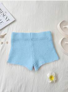 Elamini Star Pattern Knitted Pink Shorts - Blue - View 4