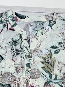 SHEIN LUNE Áo cánh rộng tay ngắn in họa tiết hoa cổ điển cỡ lớn cho nữ, mùa xuân/hè - Màu Hồng Tươi - Xem 3