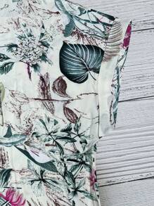 SHEIN LUNE Áo cánh rộng tay ngắn in họa tiết hoa cổ điển cỡ lớn cho nữ, mùa xuân/hè - Màu Hồng Tươi - Xem 5