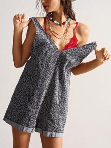 Bohemela 女式豹纹牛仔布编织连体裤 - 灰色 - 查看 6