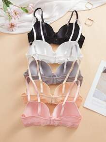 SHEIN 5件套简约女士蕾丝拼接无钢圈文胸