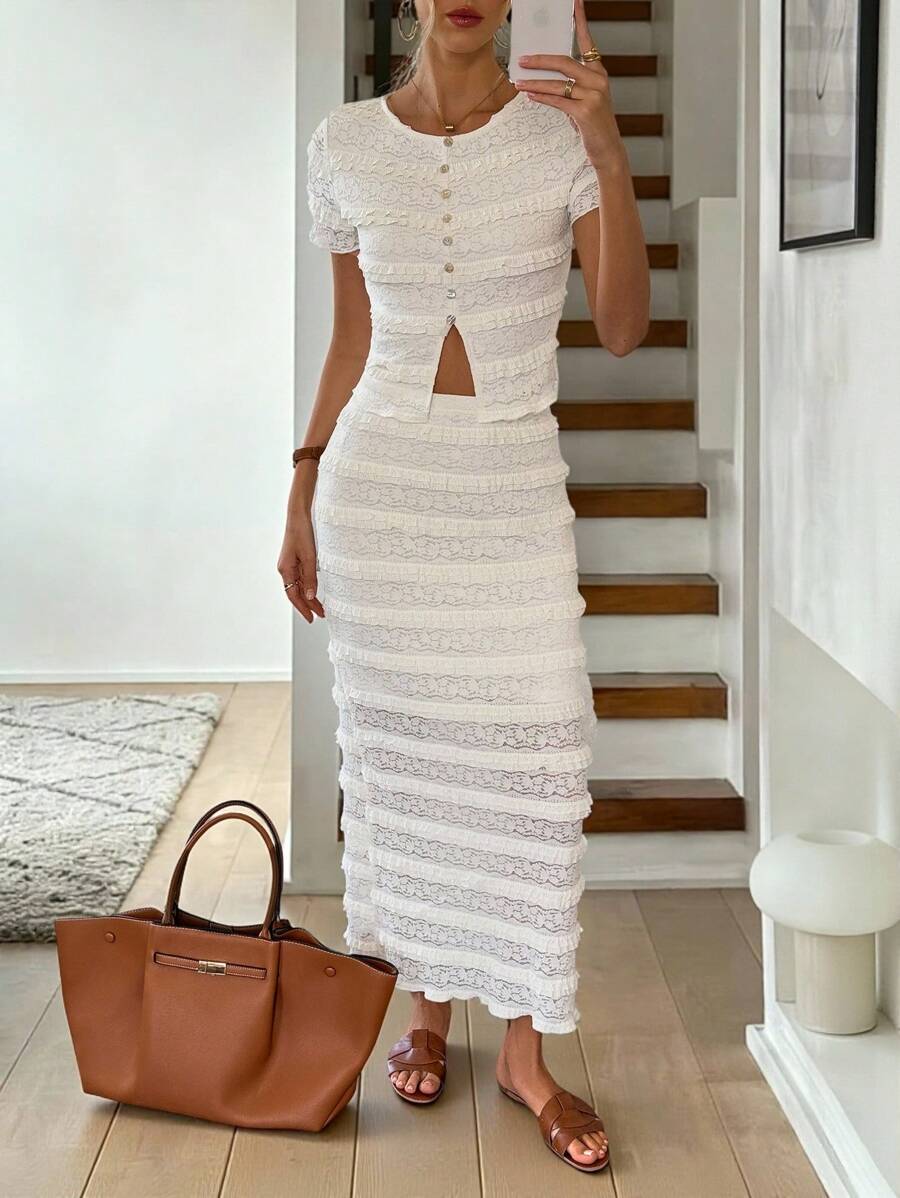 Easowa Women Two Pieces Outfits For Daily Wear - Apricot - View 1