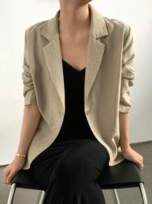 DAZY Loose Casual Vintage Cash Flow Ladies Blazer, Summer New Arrival Linen Business Attire - Khaki - View 1
