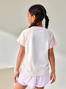 JNSQ T-shirt à manches courtes de sport décontracté pour la rentrée scolaire, Top de sport décontracté à col rond pour enfants avec patchwork et imprimé contrasté amusant