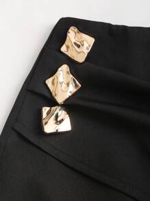 Sweetra Women's Fashionable Commuter Skirt Pants, Solid Color, Suitable For Summer - Black - View 5