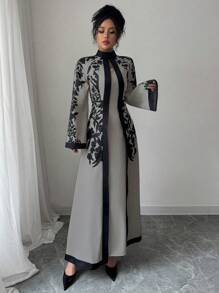 Chiquease 女式优雅度假风格拼色印花长裙 - 灰色 - 查看 3