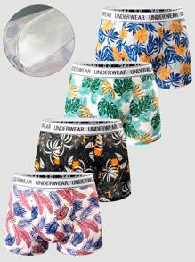 SHEIN 4pcs/Set Men's Printed Leaf Pattern Boxer Briefs