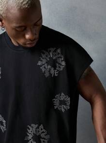 NEON BLANC Áo ba lỗ cổ tròn không tay đính đá dệt kim kiểu Gothic dành cho nam, phù hợp cho mùa hè, phiên bản đường phố - màu đen - Xem 4