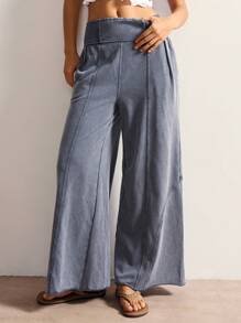 Bohemela Women's Casual Solid Color Knit Loose Wide Leg Washed Pants,Fall Women Clothes