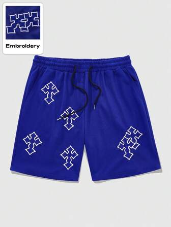 Goth Shorts deportivos informales de verano con bordado de cruz de marca para hombres