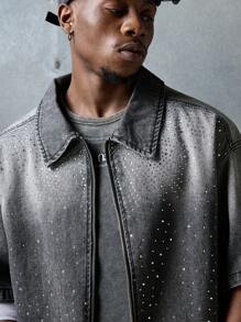 NEON BLANC 男士街头风无袖铆钉牛仔衬衫