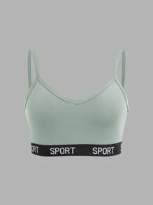 3pcs/Set Teen Girls Minimalist Letter Elastic Cami Bra Set Fall Winter - Mint Green - View 11