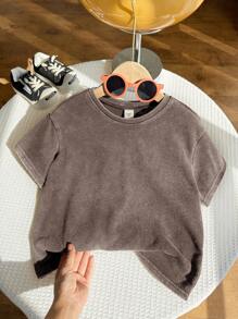 SHEIN 1 Piece Young Boy Casual Sports Academy Japanese And Korean Loose Fit Water-Washed Soft Comfortable Round Neck T-Shirt Suitable For Kids Young Boy Back To School Suitable For Birthday Parties, Parties, Performances, Weddings, Baptisms, Back To School Daily Suitable For School Suitable For Travel Suitable For Sports Suitable For Spring And Summer