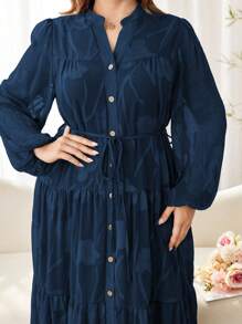 Modelyn Romantic Cut-Out Long Sleeve Loose Multilayer Dress For Spring & Summer, Plus Size Fall Cloth For Women - Blue - View 7