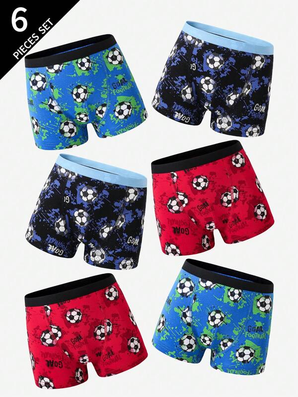 6pcs/Pack Boys/Teens Minimalist Stylish Colorful Football Graphic Cotton Soft And Comfortable Boxer Briefs
