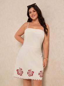 Elaquor Plus Size Women Floral Print Elegant Slip Dress - White - View 6