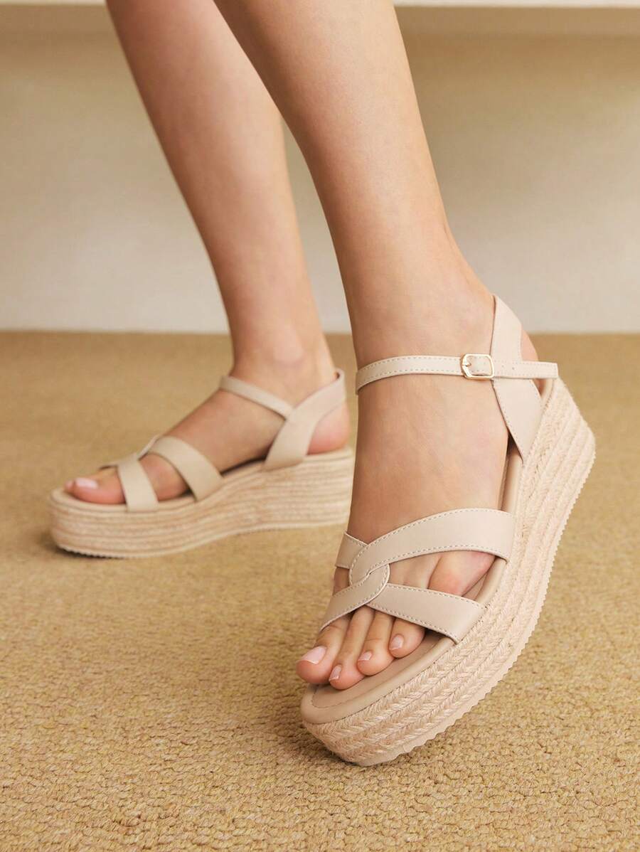 Styleloop Summer Casual Minimalist Solid Color Wedge Sandals - Apricot - View 1