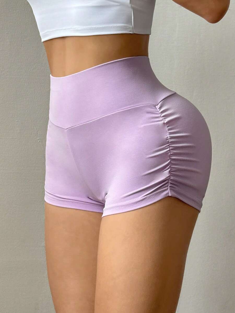 SHEIN EZwear 女士休闲浅紫色短款紧身裤，夏季