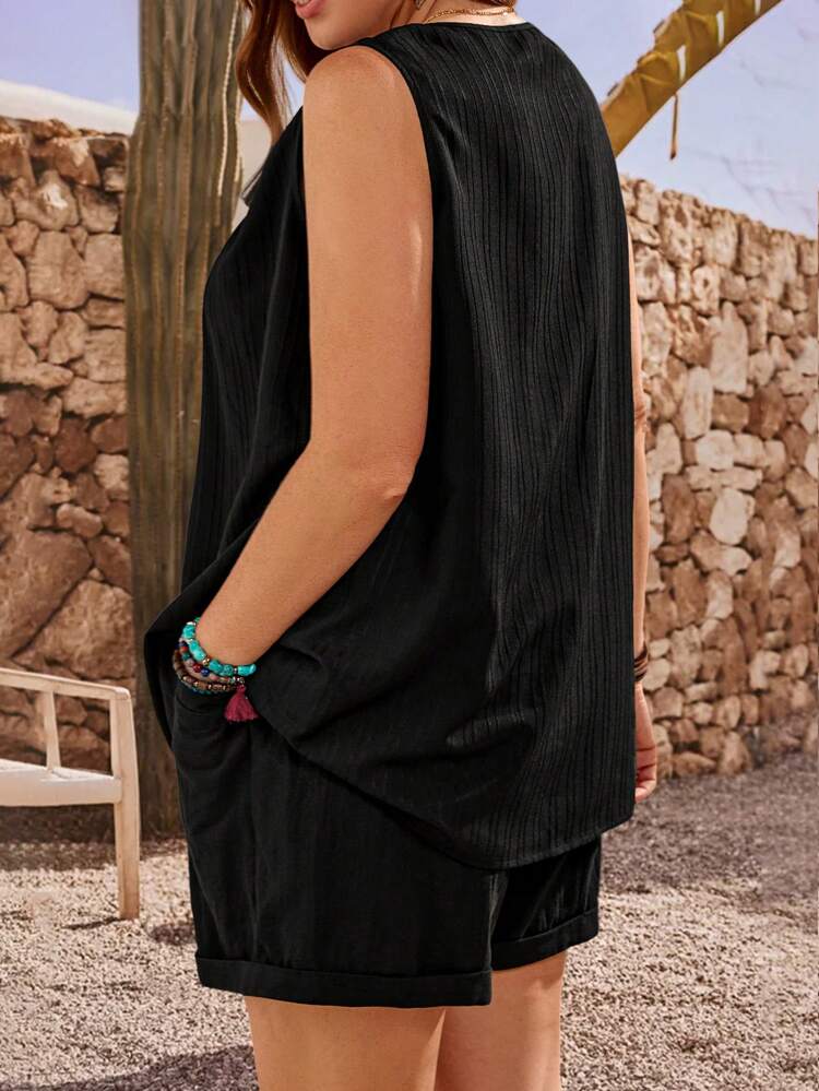 Ensemble débardeur et short casual de couleur unie pour grande taille
