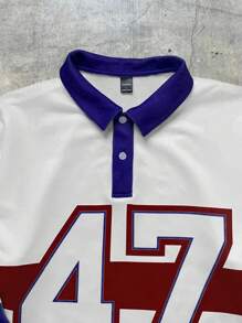 AXEPEAK 男士数码印花宽松针织长袖 Polo 衫，街头风设计