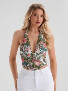 Glamine Women's Vacation Floral Jacquard Fashion Sleeveless Tank Top - Multicolor - View 1